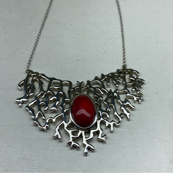 BBJ Sterling Silver Western Fern Design With Red Howlite Center Stone Necklace - Picture 3 of 11